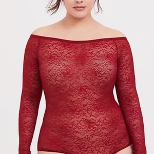 💋Red Off Shoulder Lace Bodysuit💋